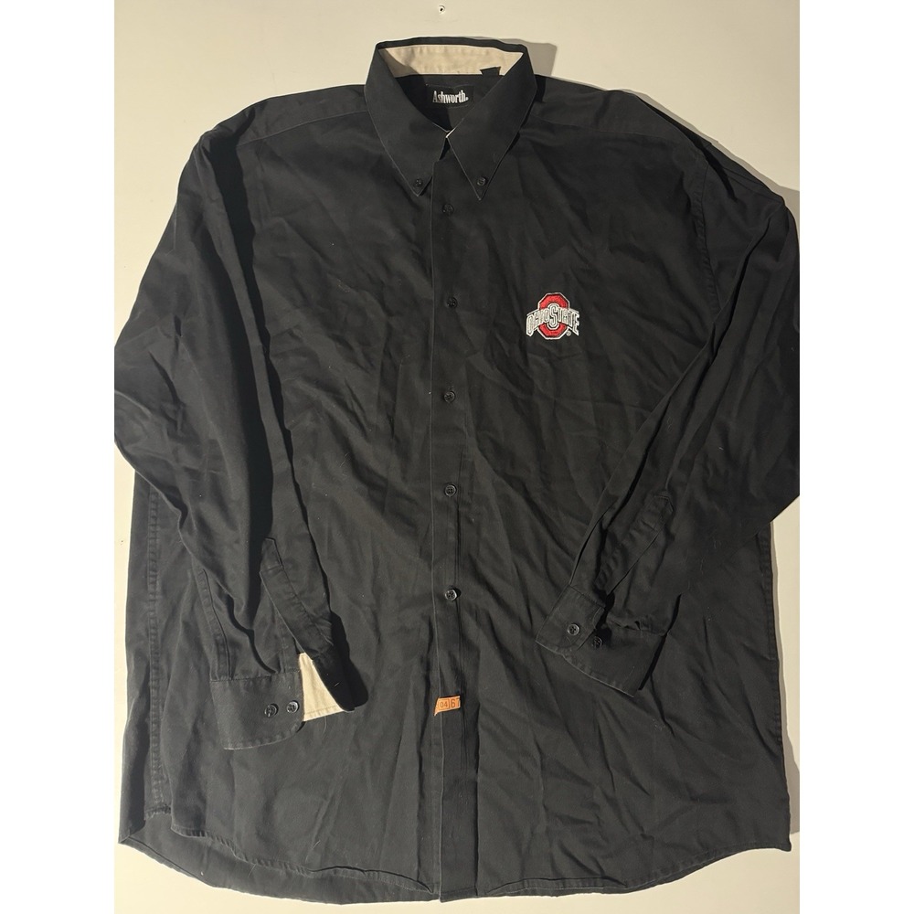 Ashworth OHIO STATE SIZE XL Long‎ Sleeve Button Up Dress Shirt Black